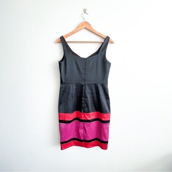 Laura Petite Fitted Dress Bodycon Black Red Pink Satin Sleeveless Sheath Size 6 - Picture 3 of 13